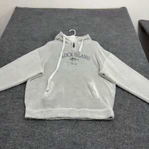 Block Island Austins Inc Hoodie Mens L Gray Sherpa Fleece Quarter Zip Coastal